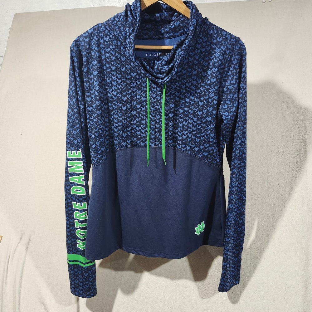 Colosseum Notre Dame Fighting Irish Womens Navy Blue Cowl Neck Pullover Large